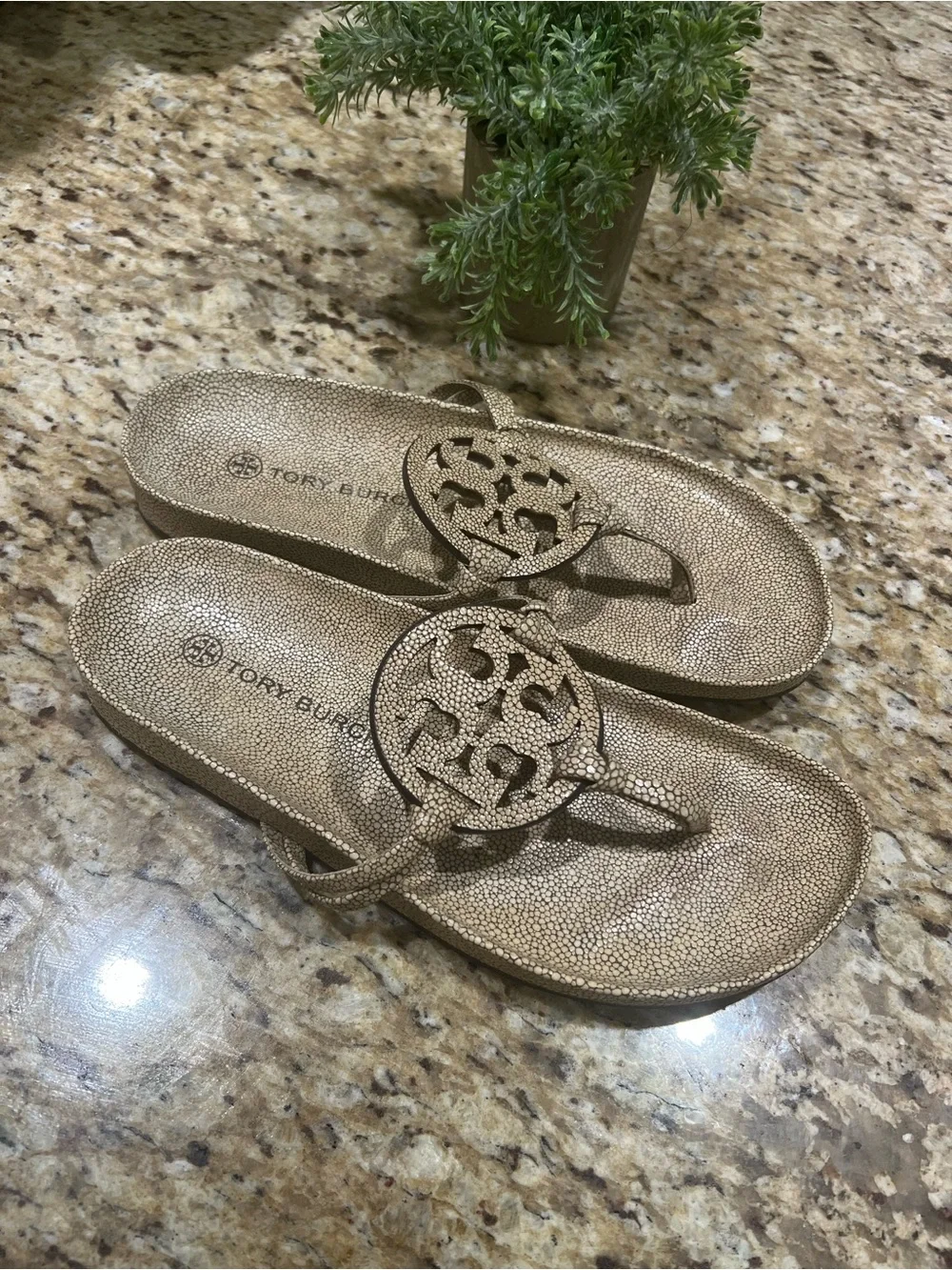 Tory Burch Stringray Cloud Miller Logo Thong Sandals